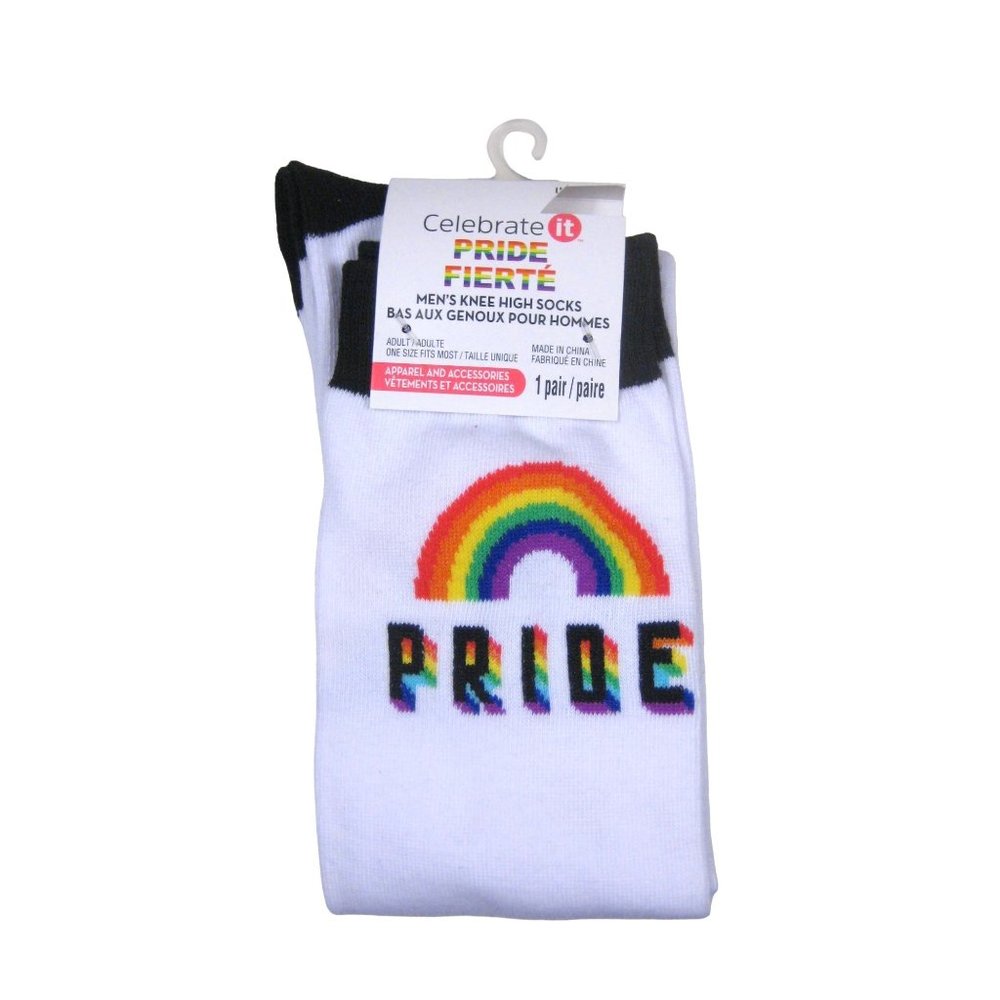 Men Pride Knee High Socks Adult One Size 1 Pair Rainbow Polyester